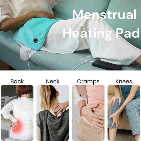 Cordless Heating Pad USB Heating Pad for Back, Neck, Shoulders, and Knees, Period Cramps Menstrual Pain Relief, Graphene Portable Heating Pad with 3 Heating Levels 12x24 inch (Blue) in Saudi Arabia