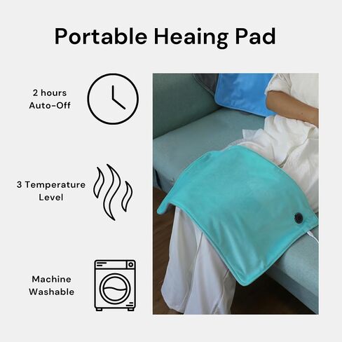 Cordless Heating Pad USB Heating Pad for Back, Neck, Shoulders, and Knees, Period Cramps Menstrual Pain Relief, Graphene Portable Heating Pad with 3 Heating Levels 12x24 inch (Blue) in Saudi Arabia