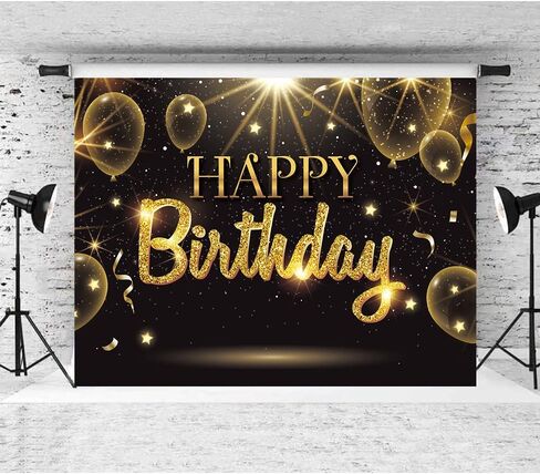 Black Gold Happy Birthday Party Decorations Backdrop, Golden Balloons Glitter Star Birthday Party Photo Background Banner Extra Large Wall Decor Props Party Supplies 6 * 4.2ft in Kuwait