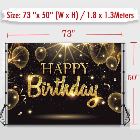 Black Gold Happy Birthday Party Decorations Backdrop, Golden Balloons Glitter Star Birthday Party Photo Background Banner Extra Large Wall Decor Props Party Supplies 6 * 4.2ft in Kuwait