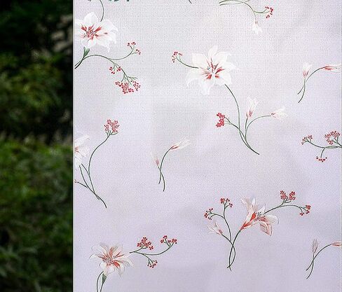 VSUDO 17.7" by 157.5" Privacy Window Film, Lily Flower Pattern Window Tint for Home, Static Cling Window Glass Sticker (19.38 Sq. Ft Total) in Saudi Arabia