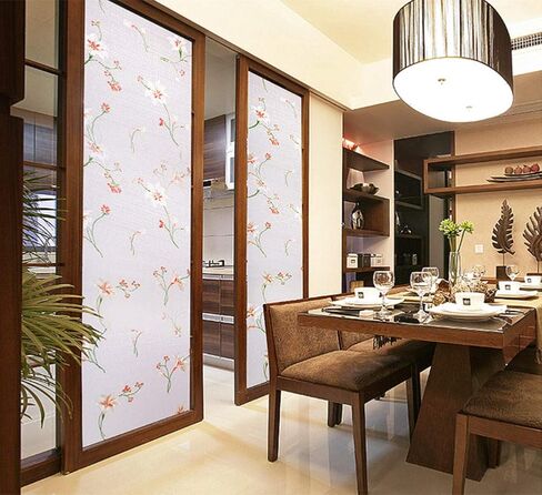 VSUDO 17.7" by 157.5" Privacy Window Film, Lily Flower Pattern Window Tint for Home, Static Cling Window Glass Sticker (19.38 Sq. Ft Total) in Saudi Arabia