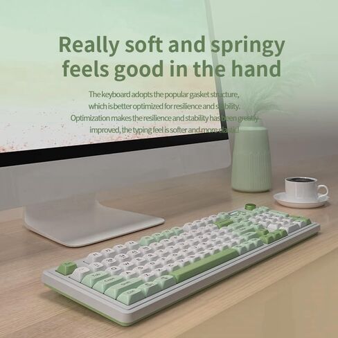L98 لوحة مفاتيح غشائية اتصال ثلاثي الوضع لوحة مفاتيح RGB لـ MAC/Win، مقبض دوار + حشية شاشة مثبتة على أغطية مفاتيح Sa، 98 مفتاح لوحة مفاتيح ألعاب قابلة للبرمجة (أخضر ثلجي) in Kuwait