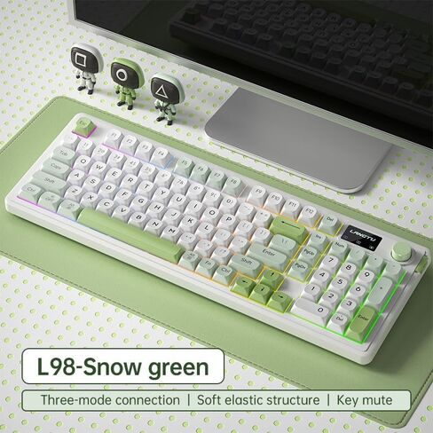 L98 لوحة مفاتيح غشائية اتصال ثلاثي الوضع لوحة مفاتيح RGB لـ MAC/Win، مقبض دوار + حشية شاشة مثبتة على أغطية مفاتيح Sa، 98 مفتاح لوحة مفاتيح ألعاب قابلة للبرمجة (أخضر ثلجي) in Kuwait