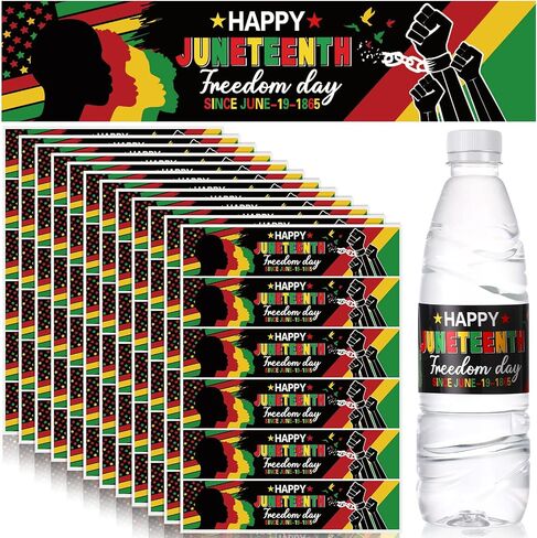 Sherr 100 قطعة من ملصقات زجاجات المياه Happy Juneteenth، ملصقات ملصقات زجاجات المياه ليوم الحرية، ملصقات مقاومة للماء للزجاجات، مقاس 8.7 بوصة × 2 بوصة، ملصقات مستطيلة ملفوفة ذاتية اللصق لمستلزمات الحفلات in Saudi Arabia