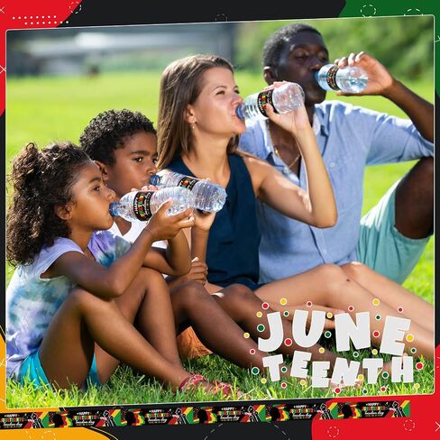 Sherr 100 قطعة من ملصقات زجاجات المياه Happy Juneteenth، ملصقات ملصقات زجاجات المياه ليوم الحرية، ملصقات مقاومة للماء للزجاجات، مقاس 8.7 بوصة × 2 بوصة، ملصقات مستطيلة ملفوفة ذاتية اللصق لمستلزمات الحفلات in Saudi Arabia