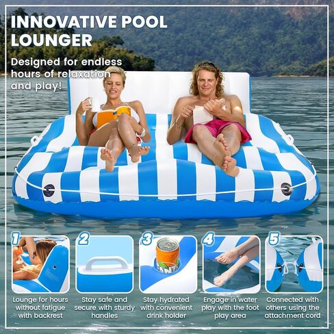 2 Person Inflatable Pool Lounger Float for Adults, Ultra Large Pool Floats Chair Lounge with 2 Backrests and Cup Phone Holder, Water Tanning Raft Party Toys for Outdoor, Beach, Lake, River, Sea in Saudi Arabia