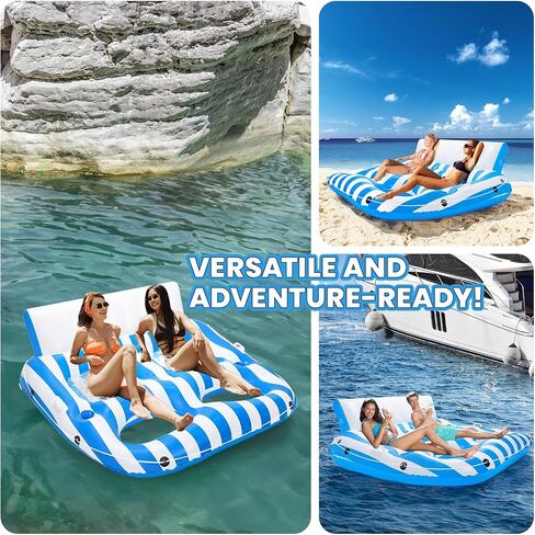 2 Person Inflatable Pool Lounger Float for Adults, Ultra Large Pool Floats Chair Lounge with 2 Backrests and Cup Phone Holder, Water Tanning Raft Party Toys for Outdoor, Beach, Lake, River, Sea in Saudi Arabia