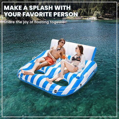 2 Person Inflatable Pool Lounger Float for Adults, Ultra Large Pool Floats Chair Lounge with 2 Backrests and Cup Phone Holder, Water Tanning Raft Party Toys for Outdoor, Beach, Lake, River, Sea in Saudi Arabia