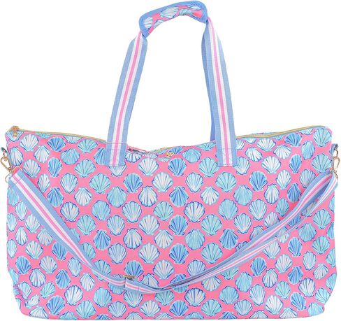 Simply Southern Pink Shell Duffle Bag With Top Zipper And Striped Handles, Large in Saudi Arabia
