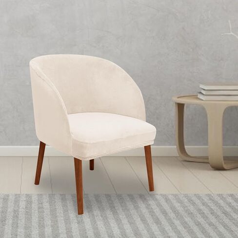 Velvet Dining Room Chair Covers Jacquard Curved Back Mid Century Modern Accent Dining Chair Cover Removable Armchair Cover Protector for Home Decor Banquet (1,Beige) in Saudi Arabia
