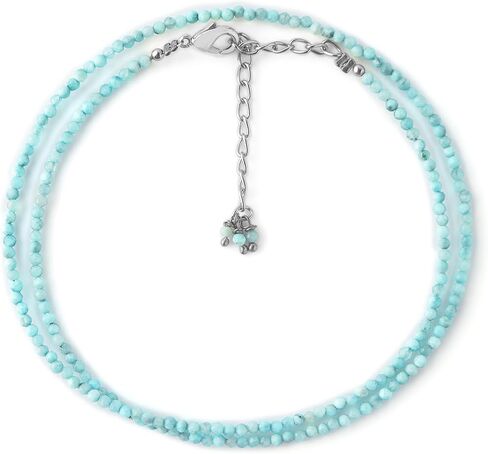 Natural Larimar Beads Necklace, 2.5 mm Beads Size, Delicate Necklace with Energy Healing Crystals, Silver Plated Chain, Gift for Her, Gemstone Jewelry 18 inch in Saudi Arabia