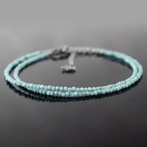Natural Larimar Beads Necklace, 2.5 mm Beads Size, Delicate Necklace with Energy Healing Crystals, Silver Plated Chain, Gift for Her, Gemstone Jewelry 18 inch in Saudi Arabia