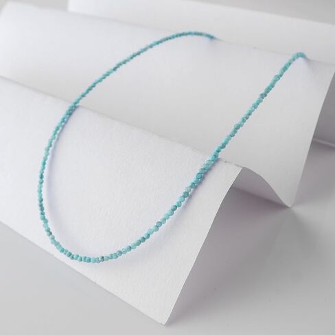 Natural Larimar Beads Necklace, 2.5 mm Beads Size, Delicate Necklace with Energy Healing Crystals, Silver Plated Chain, Gift for Her, Gemstone Jewelry 18 inch in Saudi Arabia