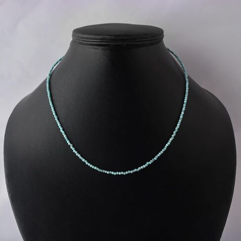 Natural Larimar Beads Necklace, 2.5 mm Beads Size, Delicate Necklace with Energy Healing Crystals, Silver Plated Chain, Gift for Her, Gemstone Jewelry 18 inch in Saudi Arabia