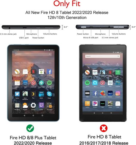 Fire HD 8 Tablet Case,Kindle Fire 8 Case,(12th/10th Generation,2022/2020 Release),DiHines Kid-Proof Case for Amazon Fire HD 8 Plus Tablet, Blue in Saudi Arabia