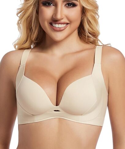 PRETTYWELL Push up Bra T-Shirt Bras for Women Wireless Plunge Bra Supportive Molded Pads Bras Comfort Lift up Deep V Neck in Saudi Arabia