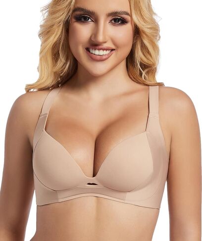 PRETTYWELL Push up Bra T-Shirt Bras for Women Wireless Plunge Bra Supportive Molded Pads Bras Comfort Lift up Deep V Neck in Saudi Arabia