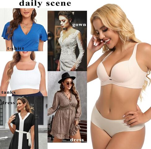 PRETTYWELL Push up Bra T-Shirt Bras for Women Wireless Plunge Bra Supportive Molded Pads Bras Comfort Lift up Deep V Neck in Saudi Arabia