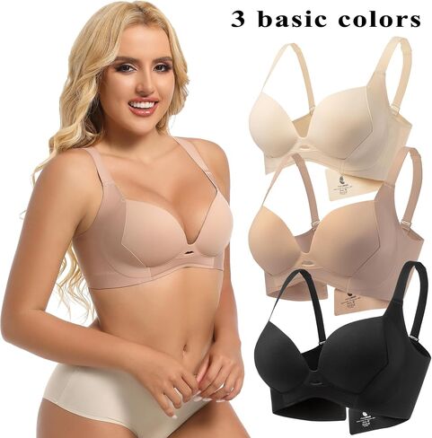 PRETTYWELL Push up Bra T-Shirt Bras for Women Wireless Plunge Bra Supportive Molded Pads Bras Comfort Lift up Deep V Neck in Saudi Arabia