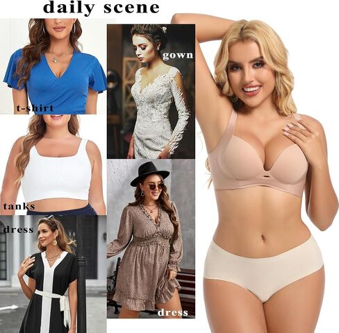PRETTYWELL Push up Bra T-Shirt Bras for Women Wireless Plunge Bra Supportive Molded Pads Bras Comfort Lift up Deep V Neck in Saudi Arabia