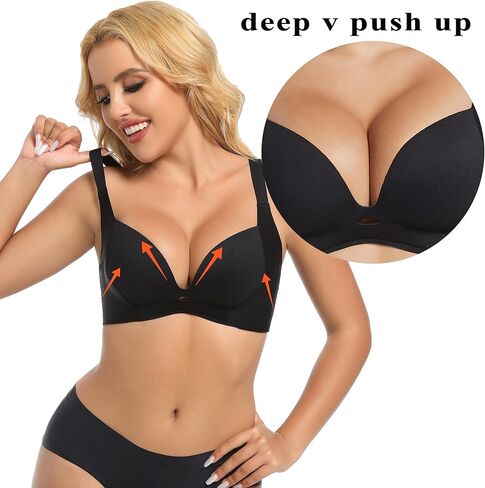 PRETTYWELL حمالة صدر تي شيرت حمالات صدر للنساء حمالة صدر يغرق لاسلكية داعمة مصبوبة حمالات صدر مريحة ترفع رقبة V عميقة in Kuwait