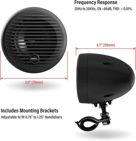 نظام صوت مكبر صوت للدراجات النارية من Sound Storm Laboratories SMC82BB - بلوتوث، مقاوم للطقس، مكبرات صوت 3 بوصة، مدخل Aux، جهاز تحكم عن بعد سلكي، كروم أسود in Kuwait