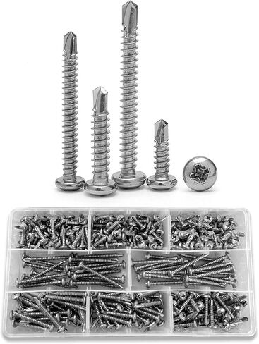 براغي صفائح معدنية ذاتية التنصت، مجموعة 10 براغي من الخشب إلى المعدن، مجموعة براغي حفر ذاتية برأس مقلاة فيليبس، 1/2 بوصة، 5/8 بوصة، 3/4 بوصة، 1 بوصة، 1-1/4 بوصة، 1-1/ 2 بوصة، 1-3/4 بوصة، 2 بوصة - 410 ستانلس ستيل، 400 قطعة من IMSCREWS in Kuwait