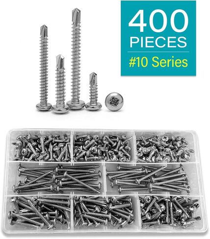 براغي صفائح معدنية ذاتية التنصت، مجموعة 10 براغي من الخشب إلى المعدن، مجموعة براغي حفر ذاتية برأس مقلاة فيليبس، 1/2 بوصة، 5/8 بوصة، 3/4 بوصة، 1 بوصة، 1-1/4 بوصة، 1-1/ 2 بوصة، 1-3/4 بوصة، 2 بوصة - 410 ستانلس ستيل، 400 قطعة من IMSCREWS in Kuwait