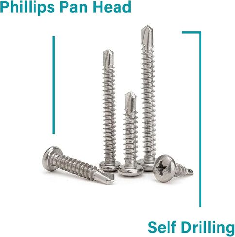 براغي صفائح معدنية ذاتية التنصت، مجموعة 10 براغي من الخشب إلى المعدن، مجموعة براغي حفر ذاتية برأس مقلاة فيليبس، 1/2 بوصة، 5/8 بوصة، 3/4 بوصة، 1 بوصة، 1-1/4 بوصة، 1-1/ 2 بوصة، 1-3/4 بوصة، 2 بوصة - 410 ستانلس ستيل، 400 قطعة من IMSCREWS in Kuwait