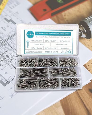 براغي صفائح معدنية ذاتية التنصت، مجموعة 10 براغي من الخشب إلى المعدن، مجموعة براغي حفر ذاتية برأس مقلاة فيليبس، 1/2 بوصة، 5/8 بوصة، 3/4 بوصة، 1 بوصة، 1-1/4 بوصة، 1-1/ 2 بوصة، 1-3/4 بوصة، 2 بوصة - 410 ستانلس ستيل، 400 قطعة من IMSCREWS in Kuwait