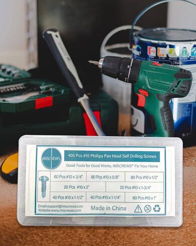 براغي صفائح معدنية ذاتية التنصت، مجموعة 10 براغي من الخشب إلى المعدن، مجموعة براغي حفر ذاتية برأس مقلاة فيليبس، 1/2 بوصة، 5/8 بوصة، 3/4 بوصة، 1 بوصة، 1-1/4 بوصة، 1-1/ 2 بوصة، 1-3/4 بوصة، 2 بوصة - 410 ستانلس ستيل، 400 قطعة من IMSCREWS in Kuwait