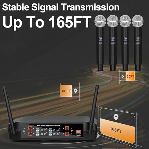 نظام ميكروفون لاسلكي BX4 UHF Pro مع 4 أجهزة محمولة، نطاق 165 قدم، لأداء المسرح، خطاب المؤتمر، الكاريوكي العائلي، مشهد الزفاف in Kuwait