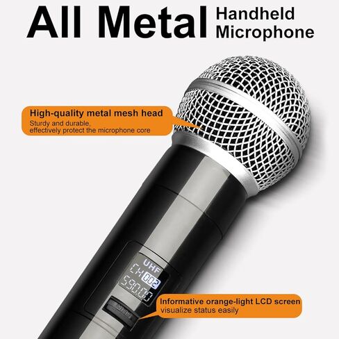 نظام ميكروفون لاسلكي BX4 UHF Pro مع 4 أجهزة محمولة، نطاق 165 قدم، لأداء المسرح، خطاب المؤتمر، الكاريوكي العائلي، مشهد الزفاف in Kuwait