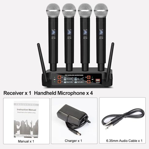 نظام ميكروفون لاسلكي BX4 UHF Pro مع 4 أجهزة محمولة، نطاق 165 قدم، لأداء المسرح، خطاب المؤتمر، الكاريوكي العائلي، مشهد الزفاف in Kuwait