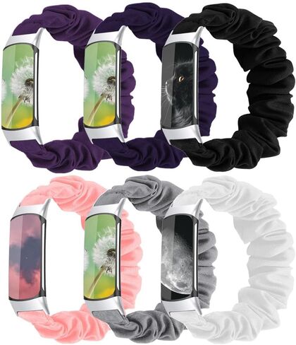 Scrunchie bands Compatible with Fitbit Charge 5 Band,For Women,Replacement Strap,Large Small,Elastic Fabric Pattern Wristbands Soft Cloth watch band For Charge 5 (Large, J) in Saudi Arabia