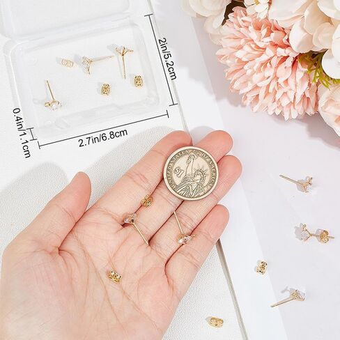 Beebeecraft 1 Box 10Pcs Stud Earring Findings 18K Gold Plated Cubic Zirconia Post Earrings Findings with Hole for Jewellery Earring Making Findings in Saudi Arabia