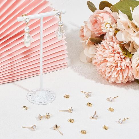 Beebeecraft 1 Box 10Pcs Stud Earring Findings 18K Gold Plated Cubic Zirconia Post Earrings Findings with Hole for Jewellery Earring Making Findings in Saudi Arabia