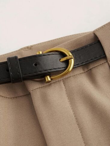 CIDER Mid Waist Solid Pocket Straight Leg Trousers with Belt in Saudi Arabia