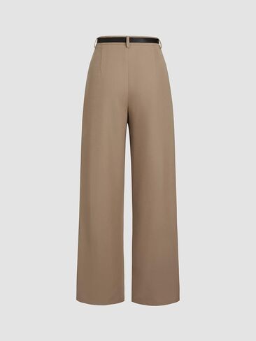 CIDER Mid Waist Solid Pocket Straight Leg Trousers with Belt in Saudi Arabia