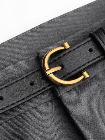 CIDER Mid Waist Solid Pocket Straight Leg Trousers with Belt in Saudi Arabia