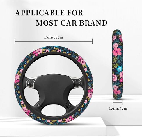 Colorful Floral Flowers and Leaves on Blue Steering Wheel Covers, Breathable Anti-Slip Sweat Absorption Universal 15" Car Wheel Cover Accessories for Men Women Fit for Sedans,Suvs,Cars,Trucks in Saudi Arabia