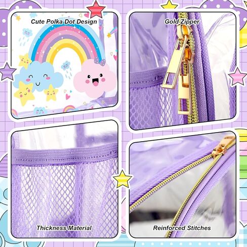3 Pcs Girls Clear Backpack for Kids Purple Stadium Approved Backpack Transparent Girl Bookbag with Lunch Bag and Pencil Case Set School Bags for Elementary Middle High School(Spider) in Saudi Arabia