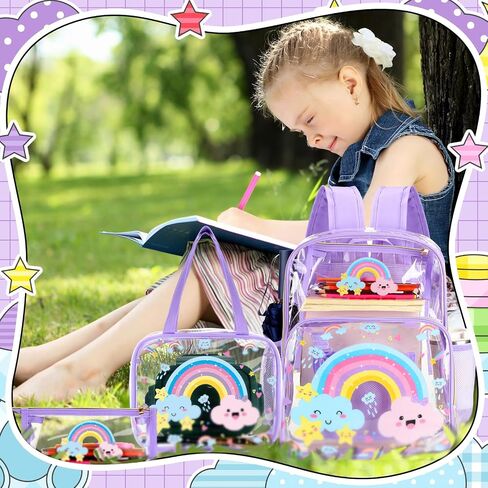 3 Pcs Girls Clear Backpack for Kids Purple Stadium Approved Backpack Transparent Girl Bookbag with Lunch Bag and Pencil Case Set School Bags for Elementary Middle High School(Spider) in Saudi Arabia