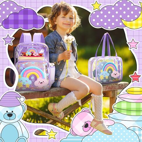 3 Pcs Girls Clear Backpack for Kids Purple Stadium Approved Backpack Transparent Girl Bookbag with Lunch Bag and Pencil Case Set School Bags for Elementary Middle High School(Spider) in Saudi Arabia