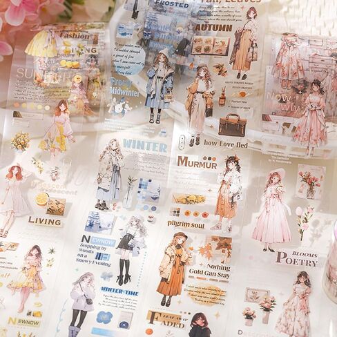 4 لفات من شريط واشي الجمالي مجموعة ملصقات لوازم سجل القصاصات، شريط واشي للحيوانات الأليفة للمناظر الطبيعية للفصول الأربعة لمستلزمات المجلات غير المرغوب فيها، ملصقات شريط واشي عريضة مزخرفة لفتاة كرتونية لسكرابوكينغ in Kuwait