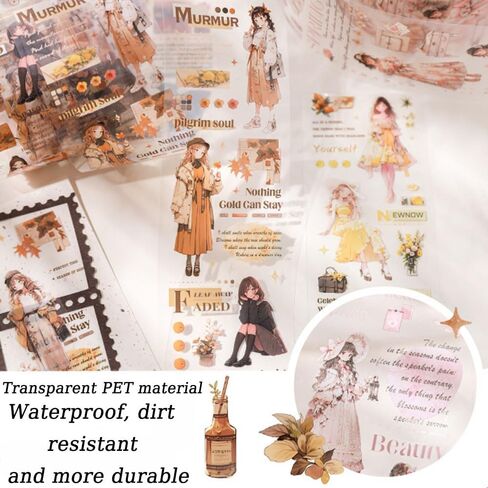 4 لفات من شريط واشي الجمالي مجموعة ملصقات لوازم سجل القصاصات، شريط واشي للحيوانات الأليفة للمناظر الطبيعية للفصول الأربعة لمستلزمات المجلات غير المرغوب فيها، ملصقات شريط واشي عريضة مزخرفة لفتاة كرتونية لسكرابوكينغ in Kuwait