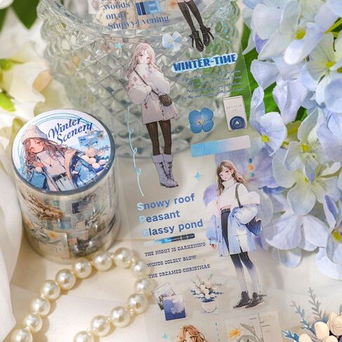 4 لفات من شريط واشي الجمالي مجموعة ملصقات لوازم سجل القصاصات، شريط واشي للحيوانات الأليفة للمناظر الطبيعية للفصول الأربعة لمستلزمات المجلات غير المرغوب فيها، ملصقات شريط واشي عريضة مزخرفة لفتاة كرتونية لسكرابوكينغ in Kuwait