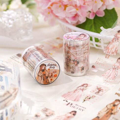 4 لفات من شريط واشي الجمالي مجموعة ملصقات لوازم سجل القصاصات، شريط واشي للحيوانات الأليفة للمناظر الطبيعية للفصول الأربعة لمستلزمات المجلات غير المرغوب فيها، ملصقات شريط واشي عريضة مزخرفة لفتاة كرتونية لسكرابوكينغ in Kuwait