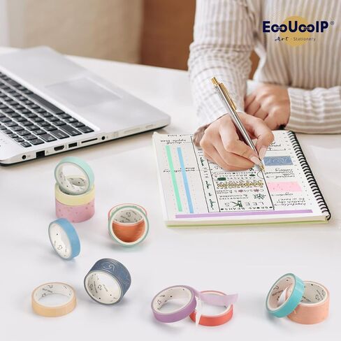 EooUooIP مجموعة أشرطة بتصميم قوس قزح بألوان ثابتة، أشرطة زخرفية ملونة للفنون، مثالية للهدايا، المجلات النقطية، التقويم، سجل القصاصات. in Kuwait